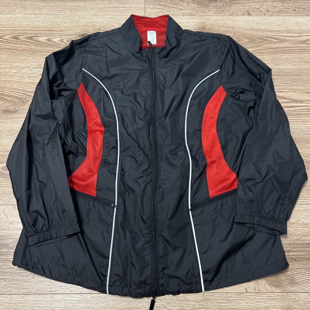Curves Women’s Black Red Windbreaker Jacket Size 1X 18W-20W (A35)